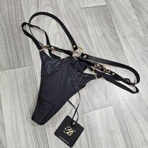 Honey Birdette Tori Black Adjustable Thong Panty with Belt Size XL
